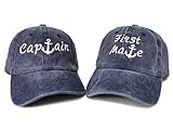 Captain & First Mate Anchor Hats for Couples, Navy Blue Embroidered Matching Boating Baseball Caps, Sailing Gift