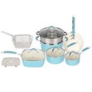 Blue and White Induction 14 Pcs Cookware Set Non Stick Frying Pan Pot Saucepan