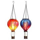 TERESA'S COLLECTIONS 2 Pack 18 Inch Hanging Solar Lantern Outdoor Garden Decor, Waterproof Hot Air Balloon Flame Effect Lantern Decorative Flickering Solar Lights for Lawn Porch Tree Yard Decorations