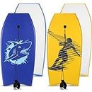 Blueweenly 2 Pcs 41'' Body Boards for Beach, Lightweight PE Bodyboard Surfboards with EPS Core, Wrist Leash, XPE Deck and HDPE Slick Bottom for Kids Teens Adults Pool Surfing
