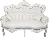 Casa Padrino Baroque Master 2 Seater White Leather Look - Living Room Couch Furniture Lounge