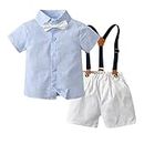 Little Kid Casual Clothing Sets Toddler Boys Short Sleeve Striped Prints T Shirt Tops Shorts Child Kids Gentleman Outfits (Blue, 2-3 Years)