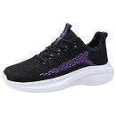 Tennis Running Shoes Women Sneakers Fashion Summer New Pattern Mesh Breathable Comfortable Non Slip Large Lace Up Couple Shoes Work Sneakers for Indoor Outdoor Gym (Purple, 7)
