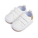 YWY Baby Boys Girls Sneakers Anti-Slip Prewalkers First Walking Shoes Walkers Fabric Upper Lace Up 12-18 Months White