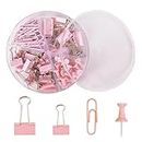 72Pcs Pink Stationery, Office Supplies, Bulldog Clips, Paper Clips, Pink Office Accessories, Office Supplies Kit with Storage Box, Ideal for Home, School, and Office Use (Pink)
