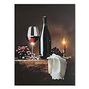 BANBERRY DESIGNS Wine Lighted Canvas Print - LED Wine Picture with Glowing Candle - Wine Glass, Wine Bottle, Napkin, Grapes, Cork and Bottle Opener - Measures 16" x 12"