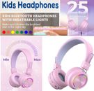Kids Headphones Bluetooth School Headsets Over-Ear Wireless Wired Foldable Girls