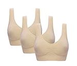 Vermilion Bird Women's 3 Pack Seamless Comfortable Sports Bra with Removable Pads Beige S
