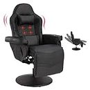 Massage Video Gaming Recliner Chair - Ergonomic Backrest and Seat Height Adjustment Swivel Recliner - PU Leather High Back Computer Office Chair with Cupholder, Headrest, Lumbar Support, Footrest