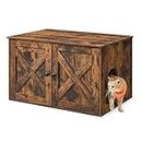 FEANDREA Litter Box Enclosure, Cat Litter Box Furniture Hidden, with Removable Divider, Wooden Cat Washroom Furniture,Indoor Cat House, Rustic Brown UPCL002X01