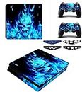 Elton Blue Skull Theme 3M Skin Sticker Cover for PS4 Slim Console and Controllers Full Set Console Decal Stickers for Front & Back 4 Led bar Decal +2 Controller Decal Cover