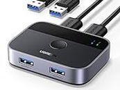 UGREEN USB 3.0 Switch 2 in 2 Out, USB Switcher 2 Computers Sharing Keyboard and Mouse Printer Scanner Webcam, Printer Splitter for 2 Computers, 2 Port USB Selector Switch with 2 USB3.0 Cables