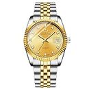 JewelryWe His and Her Matching Couple Watches Gold-Silver Tone Quartz Calendar Watch,Men's Gold