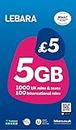 Lebara UK Pay As You Go SIM Card - 5GB Data, 1000 UK Minutes & Texts, 100 International minutes for £5