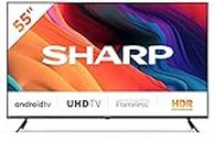 SHARP 4T-C55FL6KL2AB 55 Inch Smart TV 4K LED TV Unit with Google Assistant Hub, Freeview Play & Chromecast Device Built In, Android TV, UHD Frameless Television, 3x HDMI & 2x USB Bluetooth TV – Black