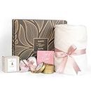 Happy Hygge Gifts Women's Birthday Comfort Gift Basket with Cozy Acrylic Knit Blanket, Fuzzy Socks, Vanilla Cookie Scented Candle, and Gourmet Cookies | Thoughtful Birthday, Mothers Day, Comfort Gift for Friend, Sister, Daughter, Mom, or Her