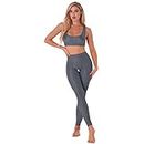 easyforever Women's Semi See-Through 2 Piece Workout Sets Two Piece High Waist Gym Outfit Yoga Pants Set Grey One Size
