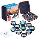 Apexel 10 in 1 Phone Camera lens kit Wide Angle lens, Macro lens, Fisheye lens, Telephoto lens, Kaleidoscope 3/6 lens CPL/Flow/Star/Radial Filter Clip-on Phone for iPhone Samsung Most of Smartphone
