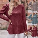 Button down Shirts Women Womens Fashion Casual Round Neck Loose Tops Long Sleeve