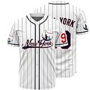 Ouwonkin New York 99 Baseball Jerseys, Men and Women NY Baseball Shirts, 90s Hip Hop Button Down Baseball Clothing for Party, Blue White, XXL