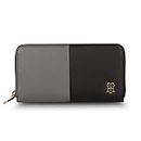 Tommy Hilfiger Cara Leather Zip Around Wallet Handbag For Women - Black+Grey, 12 Card Slots
