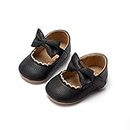 YWY Baby Girls Shoes Princess Bowknot Non-Slip Mary Jane Shoes First Walkers Shoes 6-12 Months Black