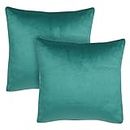 Amazon Brand - Umi Velvet Decorative Cushion Cover 24x24 Inch - Set of 2, Soft Solid Square Throw Pillow Covers for Sofa, Living Room or Home Decor - 60x60 cm Deep Teal