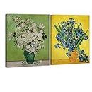 Wieco Art Irises in Vase Floral Canvas Prints Wall Art by Van Gogh Classic Artwork Famous Oil Paintings Reproduction on Canvas for Bedroom Home Decor 2 Piece Modern Wrapped Giclee Flowers Pictures