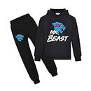 Boy's Lightning Cat Youtuber Tracksuit Pullover Hoodie Jogging Pants Set 2 Pieces Sweatsuit for 6-13 Years (12-13 years, Black)