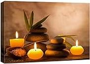 wall26 Canvas Print Wall Art Candles with Massage Stones in Romantic Brown Atmosphere Floral Nature Photography Realism Bohemian Scenic Relax/Calm Cool for Living Room, Bedroom, Bathroom - 16"x24"