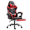 Artiss Gaming Chair Ergonomic Office Chairs Height Adjustable Leather Computer Desk Seat with Lumbar Support Footrest and 135° Recline, High Back and 360°-Swivel Seating Red for Executive Home