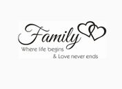 Family where life begins & love never ends  Wall Stickers 58cm x 25cm uk 32e