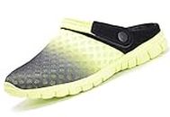 Clogs Men's Mules Mesh Sabot Summer Slippers Women's Breathable Garden Shoes with Non-Slip Soft Sole Leisure Sandals, Size 36-48, Black Green, 43 EU