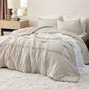Bedsure King Comforter Set with Sheet - 4 Pieces Soft Beige Bedding Sets, Grid Pinch Pleat, All Season Lightweight Fluffy Bed Set with Solid Boho Comforter, Pillowcases & Sheet