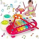 Baby Musical Toys 3 in 1 Piano Keyboard Xylophone Drum Set Gift for 1 Year Old Girls Boys Toy Age 1 2 Montessori Learning Developmental Toy for Toddlers 1-3 Infant Baby Toy 6 9 12 18 Month - Red