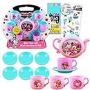 Disney Studio Minnie Mouse Tea Party Play Bundle ~ 13 Piece Tea Set with Minnie Mouse Tea Cups, Saucers, and Tea Kettle Plus Stickers (Minnie Mouse Teapot Sets for Girls)