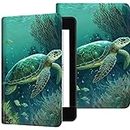 Case for All-New Kindle Paperwhite 11th Generation/Signature Edition 6.8" 2021 Released, Slim PU Leather Multi-Angle Viewing Stand Cover with Auto Wake/Sleep Kids E-Reader, Green Turtle
