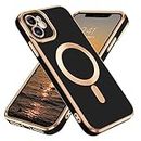 DUEDUE for iPhone 11 Magnetic Case, [Compatible with MagSafe], iPhone 11 Phone Case Wireless Charging, Luxury Plating Slim TPU Soft iPhone 11 Cover for Men Women 6.1'', Black