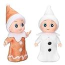 2 Pieces Christmas Elf Doll Small Baby Twins in Bib Pants and Bodysuit Miniature Accessories Green and Red Elf Boy and Girl Toy Suitable for Xmas New Year Decorations (Cute Style)