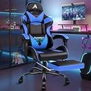 ALFORDSON Computer Gaming Chair Blue Black with Massage Lumbar Cushion and Footrest Swivel Recliner Leather Ergonomic Home Ergonomic Desk Chair with Armrest Headrest