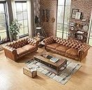 A To Z Furniture Classic 3+2=5 Seater Sofa Set Luxury Chesterfield Leatherette Sofa In For Home Living Room & Office (Brwon) - 3, Brown