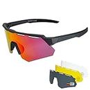 ROCKBROS Polarized Cycling Glasses with 4 Interchangeable Lenses Baseball Sunglasses for Men Womens UV400 Sports Sunglasses