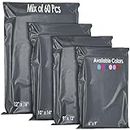 60 Mixed Mailing Postal Self-Seal Closure Plastic Bags - Envelopes for Posting Clothes, Postal, Packaging, Shipping Bags - Tempered Proof, Secure Medium Postage Bags - Mixed Sizes - Grey