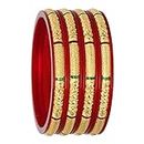 Joyeria Fashions Red Gold Plated Micro Plating Bangles for Women - Pack of 4 (2.4)
