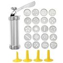 Cookie Press Stainless Steel Biscuit Press Aluminum Cookie Press with 20 Cookie Press Discs & 4 Nozzles DIY Cookie Press Set Cookie Maker for Baking Cake