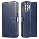 LOLFZ Étui portefeuille pour Samsung Galaxy A32 5G en cuir vintage avec porte-cartes et fermeture magnétique Bleu