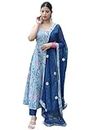 ANNI DESIGNER Women's Cotton Blend Anarkali Printed Kurta with Pant & Dupatta (GOANNI Blue_5XL_Blue_XXXXX-Large)