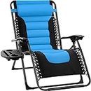 Best Choice Products Oversized Padded Zero Gravity Chair, Folding Outdoor Patio Recliner, XL Anti Gravity Lounger for Backyard w/Headrest, Cup Holder, Side Tray, Polyester Mesh - Black/Sky Blue