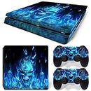 Gam3Gear Vinyl Decal Protective Skin Cover Sticker for PS4 Slim Console & Controller (NOT for PS4 or PS4 Pro) - Blue Skull