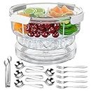 ARSTPEOE Condiment Tray【With 360° rotating turntable】 with Stainless Steel 5 Spoons, 5 Forks and 1 Clip, Condiment Server, Bar Garnish Holder on ice, Compartment Tray with Lid